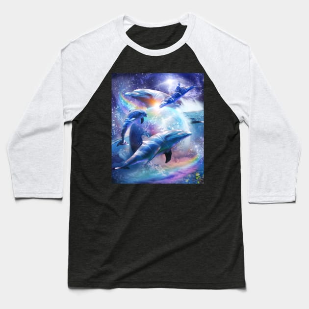 Galaxy Dolphin - Dolphins In Space Baseball T-Shirt by Random Galaxy